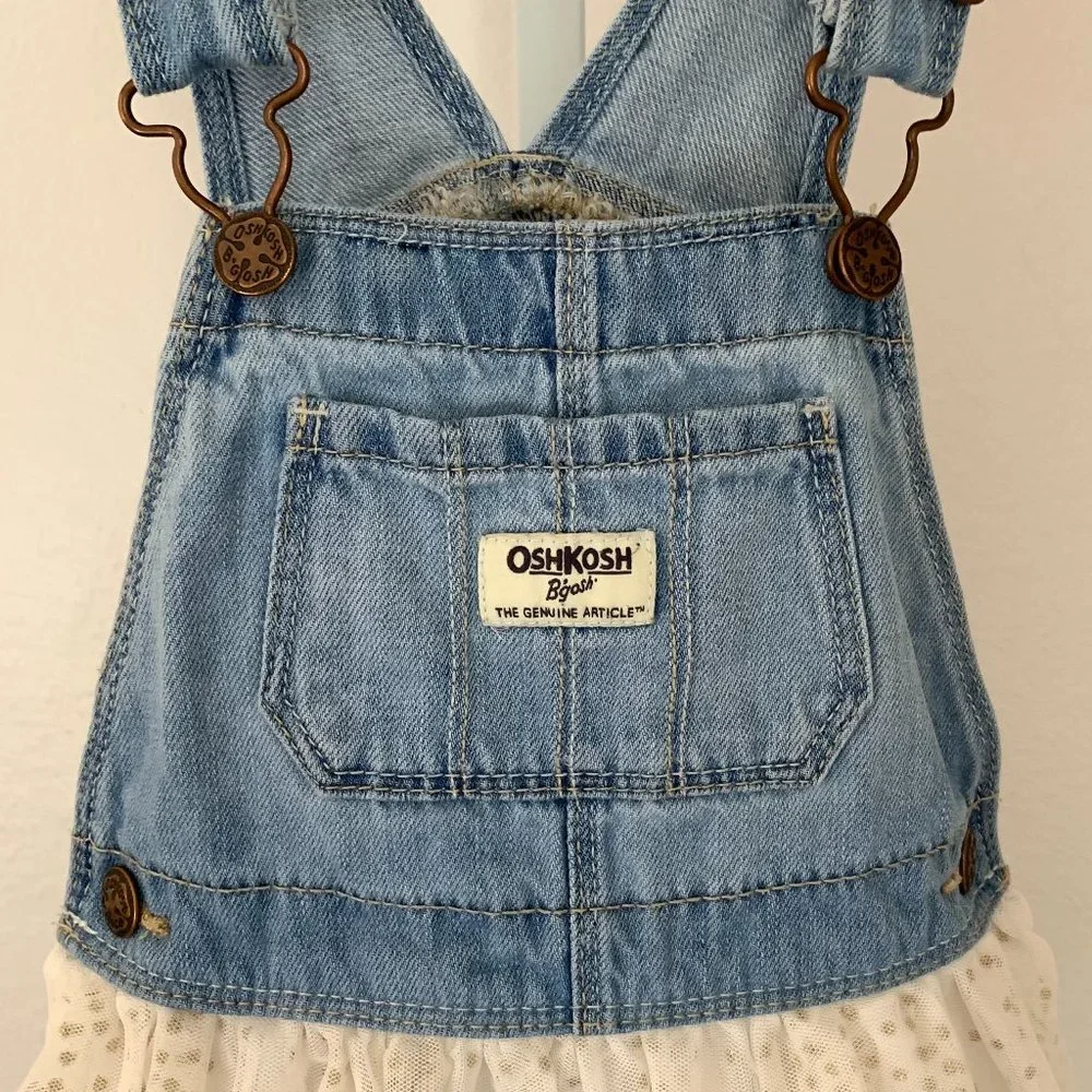 OSHKOSH B'GOSH Girls Denim Bib Dress with Sparkle Tutu, Blue & Ivory, Size:‎ 3T